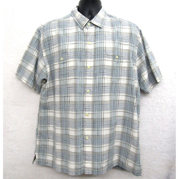 Tommy Bahama Hawaiian Shirt Mens XL Blue Plaid Short Sleeve Preppy - Picture 1 of 8
